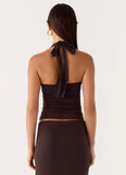 Brienne Beaded Halter Top Chocolate