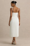 Agua Cream Satin Sweetheart Midi Dress With Pleated Skirt