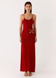 Palm Breeze Flower Crochet Maxi Dress Burnt Red