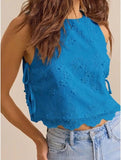 Women Eyelet Embroidered Tank Top Sleeveless Side Tie Summer Going Out Crop Top