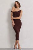 Salome Chocolate Brown Twisted Asymmetric Midi Dress