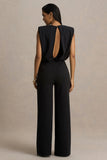 Tiff Black Crew Neck Jumpsuit With Draped Detailing