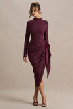 Raffie Plum Long Sleeve Midi Dress With Satin Wrap Skirt
