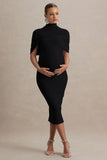 Augustina Black Maternity Midi Dress With Cape