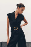 Andina Shortsleeve Linen Top Black