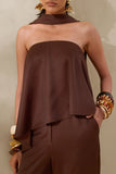 Evandra Brown Satin Bandeau Top With Scarf