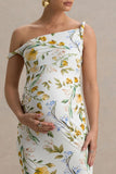 Salome Lemon Floral Print Twisted Asymmetric Maternity Midi Dress
