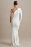 Heloise White Asymmetric One Sleeve Maternity Maxi Dress