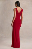 Vesperelle Red Scoop Neck Maxi Dress With Gathered Detailing