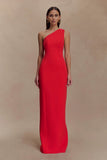 Milena One Shoulder Crepe Maxi Dress Red