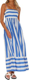 Women Striped Maxi Dress Sleeveless Backless Cutout Smocked Sundress Spaghetti Straps Boho Flowy Dresses