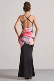 Kali Black Floral Print Cowl Neck Open Back Split Maxi Dress
