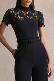 Orlina Black High Neck Jumpsuit With Lace Detailing