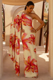 Portia Lemon Lily Print Asymmetric Maxi Dress With Ruched Detail