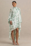 Delphia Green Floral Print High Neck Maxi Dress