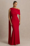 Zendaya Red Asymmetric Neck Fishtail Maxi Dress With Sash