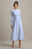 Cassiopeia Light Blue Long Sleeve Midi Dress With Cross Waist