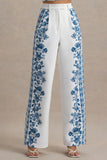 Zelie Blue Porcelain Print Wide Leg Trousers