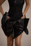 Aveline Black Lace Square Neck Mini Dress With Bows