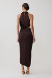 Aveline Draped Halter Midi Dress Dark Chocolate