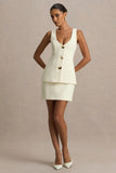 Angel Cream Plunge Neck Tailored Mini Dress With Gold Detailing