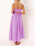 Women Striped Maxi Dress Sleeveless Backless Cutout Smocked Sundress Spaghetti Straps Boho Flowy Dresses