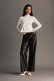 Henry Croc Faux Leather Straight Leg Pants Dark Chocolate