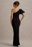 Vittoria Black Asymmetric Puff Sleeve Split Maxi Dress