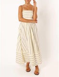 Women Striped Maxi Dress Sleeveless Backless Cutout Smocked Sundress Spaghetti Straps Boho Flowy Dresses