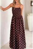 Women Polka Dot Maxi Dress Smocked Spaghetti Strap Flowy Sundress Summer Beach Vacation