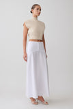 Selma Curved Waist Midi Skirt White