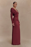 Hayden Long Sleeve Plunge Maxi Dress Wine