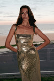 Adoria Sequin Cut Out Maxi Dress Gold