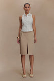 Vera Twill Split Front Midi Skirt Camel