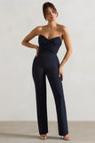 Bellezza Navy Bandeau Corset Wide Leg Jumpsuit