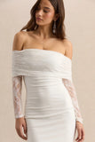 Incantelle White Bardot Neck Mini Dress