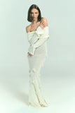 Kiki Off Shoulder Knit Rose Maxi Dress Ivory