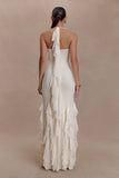 Etta Ruffle Slinky Maxi Dress Ivory