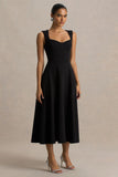Andromeda Black Sweetheart Neck Midi Dress