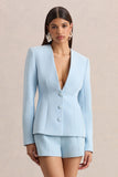 Rosalina Light Blue Extreme Plunge Neck Tailored Blazer
