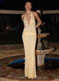 Adelaida Beaded Crochet Top Yellow