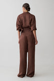 Gia Long Sleeve Satin Shirt Chocolate