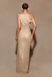 Kenny Diamante One Shoulder Maxi Dress Gold