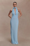 Nadine Halter Chiffon Maxi Dress Blue