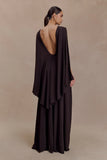 Emory Jersey Cape Maxi Dress Chocolate