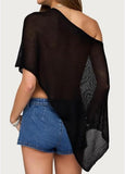 Women Sheer Poncho Top Multiway Knit Crochet Asymmetric Mesh Cover Up Going Out Clubwear