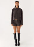 Austina Faux Suede Boxy Jacket Tan Grey