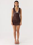 Options Mini Dress Chocolate Blue Dot