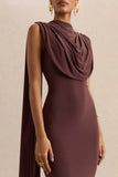 Patrina Brown High Neck Maxi Dress With Draped Detailing And Cape Sleeves