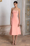 One To Remember Coral Square Neck Embellished Midi Dress